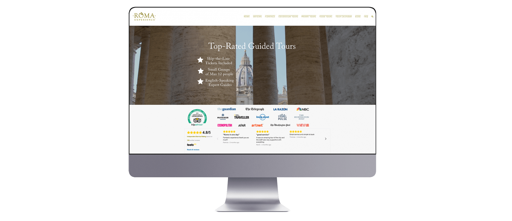 Roma Experience website design on mac