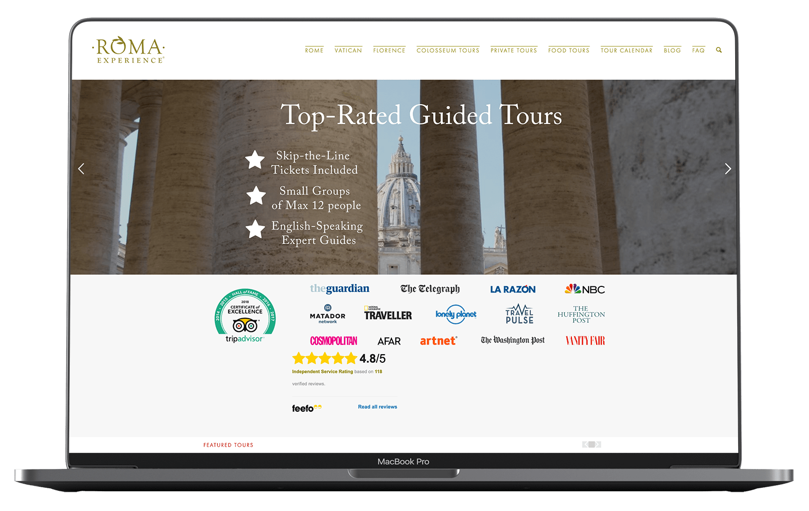 Roma Experience Website Design on Macbook