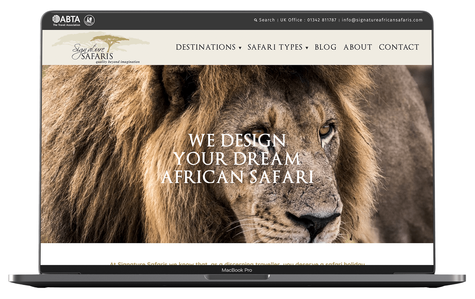 Signature Safaris Website design on macbook